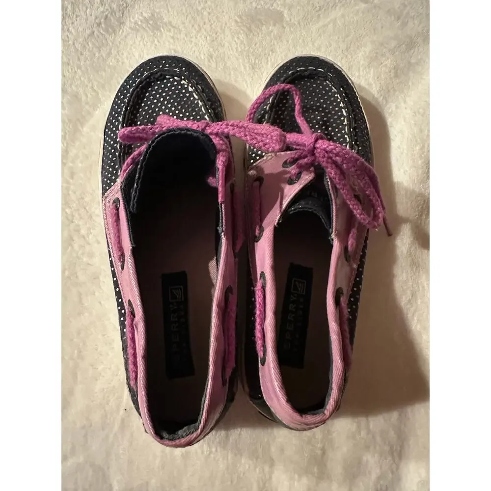 Sperry Girls Top-Sider Bahama Navy/Purple Dot Us 2.0M boat Shoes preppy slip-on